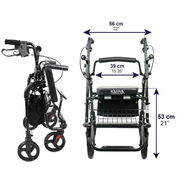 Andador Silla De Ruedas (2 en 1), Andadores con Silla para Personas Mayores Adultos Negro - Imagen 5