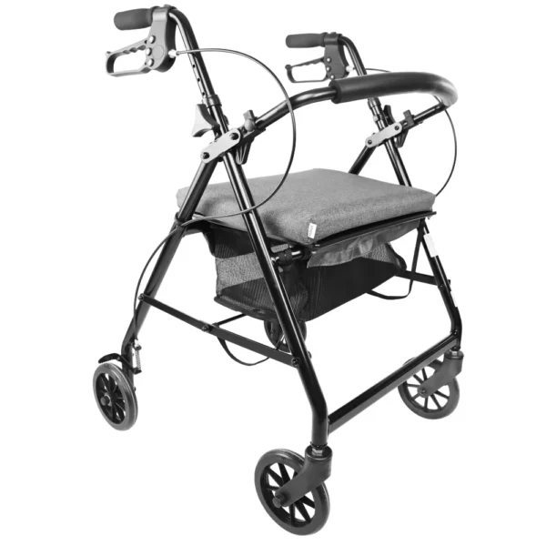 Andadores para Adultos, Andador para Personas Mayores con Asiento 4 Ruedas Freno Maneta Gris Negro