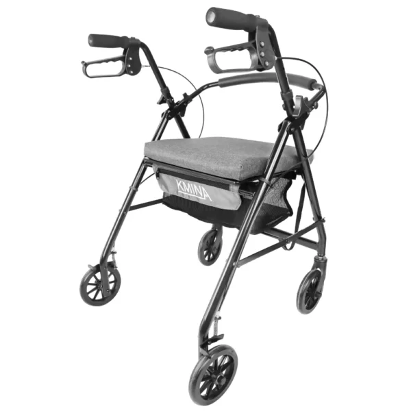 Andadores para Adultos, Andador para Personas Mayores con Asiento 4 Ruedas Freno Maneta Gris Negro - Image 2