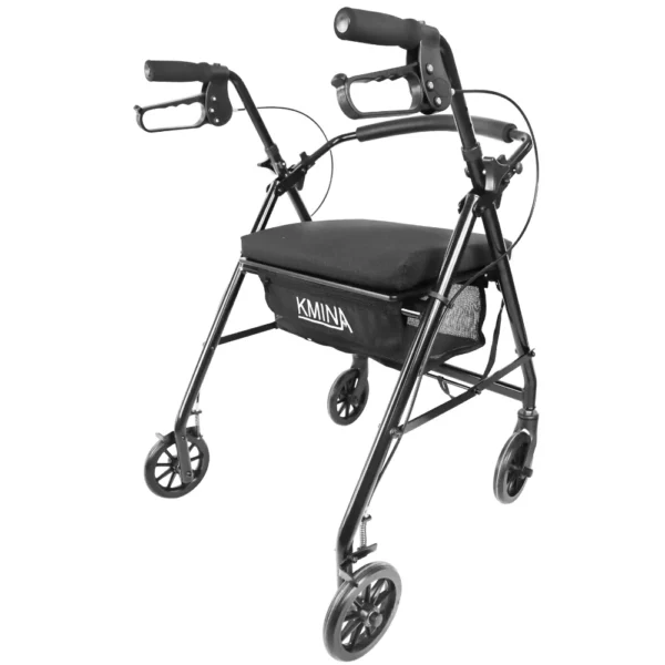 Andadores para Adultos, Andador para Personas Mayores con Asiento 4 Ruedas Freno Maneta Negro - Image 2