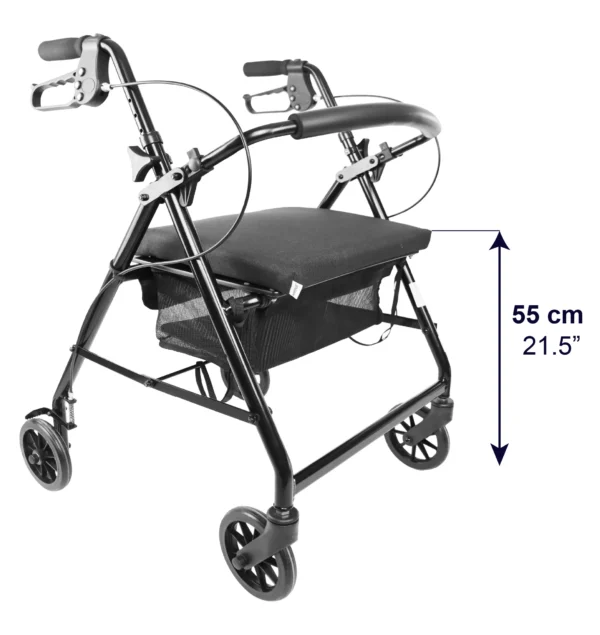 Andadores para Adultos, Andador para Personas Mayores con Asiento 4 Ruedas Freno Maneta Negro - Image 7