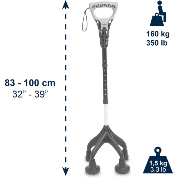 Bastón 4 Patas Ergonómico y Ajustable, Bastón 4 Apoyos Negro, Fabricado en España - Imagen 8