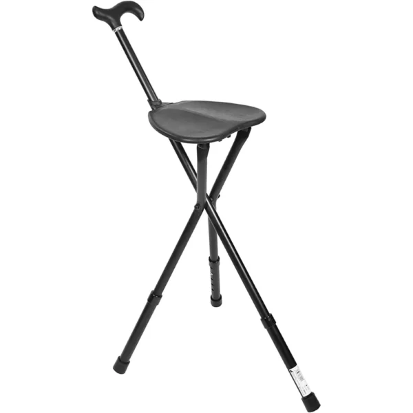 Bastón Silla Plegable (Altura Regulable), Bastones para Andar con Asiento Negro