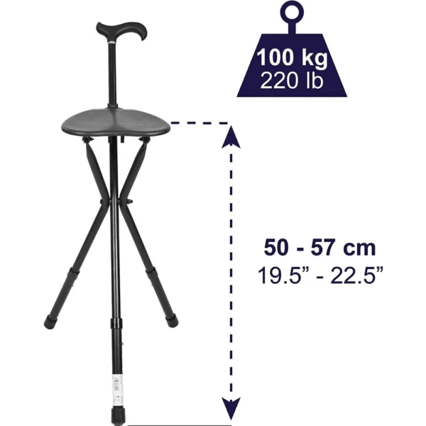 Bastón Silla Plegable (Altura Regulable), Bastones para Andar con Asiento Negro - Imagen 6