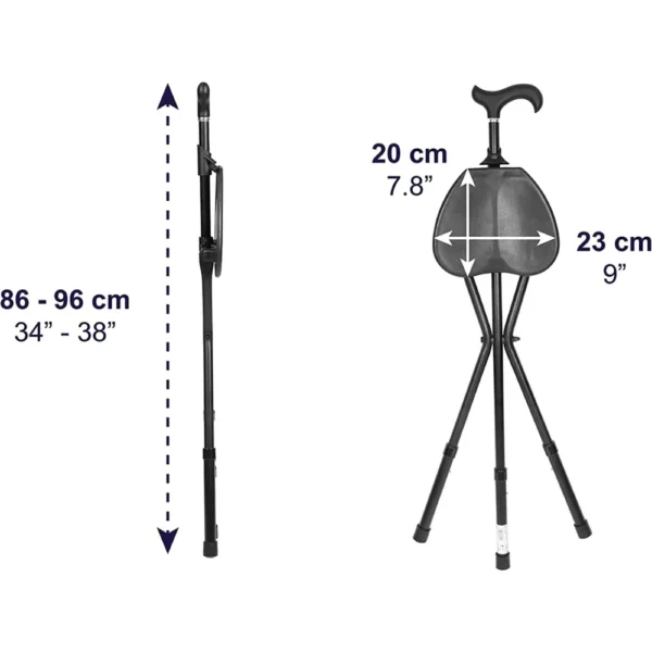 Bastón Silla Plegable (Altura Regulable), Bastones para Andar con Asiento Negro - Imagen 5