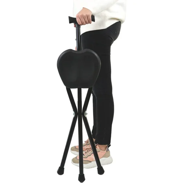 Bastón Silla Plegable, Bastón con Asiento Negro - Imagen 2