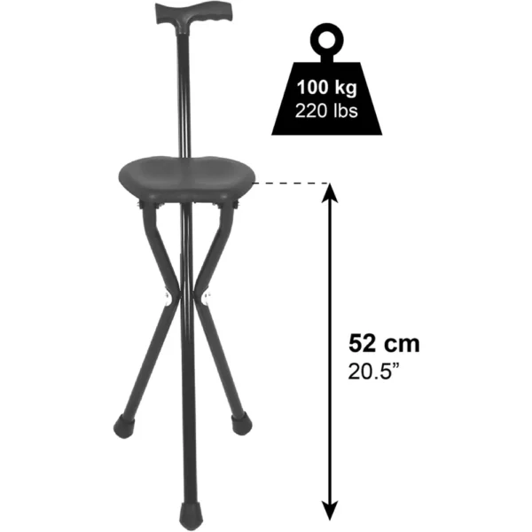 Bastón Silla Plegable, Bastón con Asiento Negro - Imagen 6