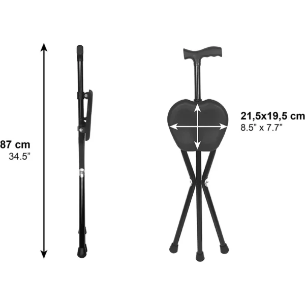 Bastón Silla Plegable, Bastón con Asiento Negro - Imagen 5