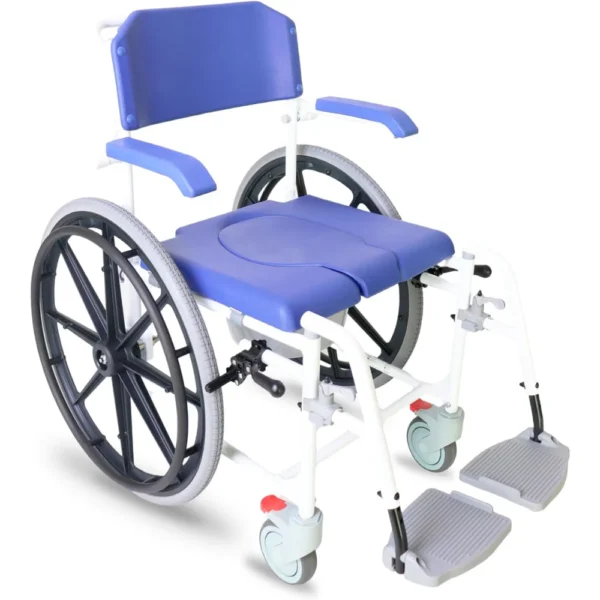 Silla de Ducha Autopropulsable , Silla de Ruedas para Ducha Autopropulsable con Inodoro Azul