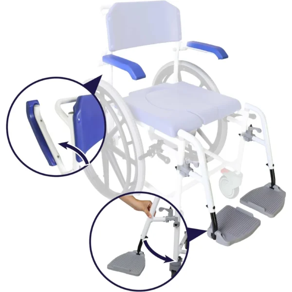 Silla de Ducha Autopropulsable , Silla de Ruedas para Ducha Autopropulsable con Inodoro Azul - Imagen 6