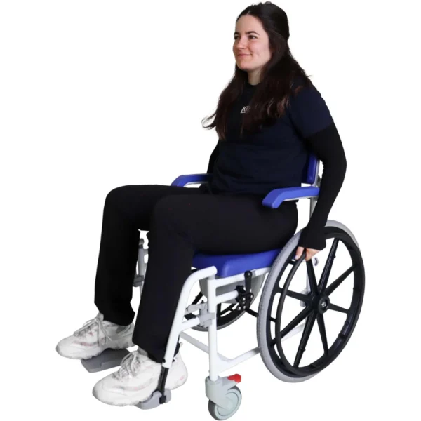 Silla de Ducha Autopropulsable , Silla de Ruedas para Ducha Autopropulsable con Inodoro Azul - Imagen 5