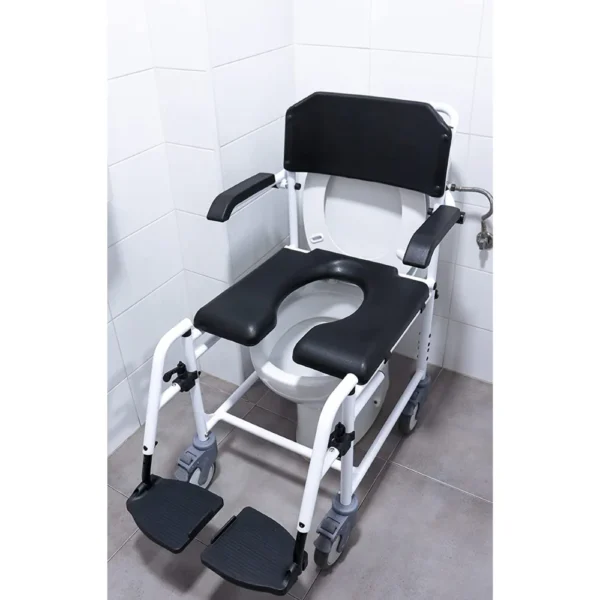 Silla para Ducha con Ruedas Adulto Mayor, Silla de Ruedas con Inodoro, Silla de Baño Negra - Imagen 4