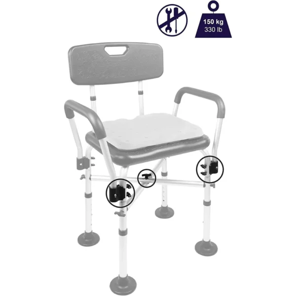 Silla Ducha Acolchado (150 kg), Sillas Baño para Mayores, Asiento Negro - Imagen 7