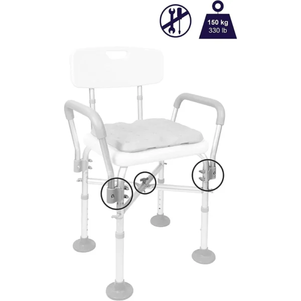 Silla Ducha Acolchado (150 kg), Sillas Baño para Mayores, Asiento Blanco - Imagen 6