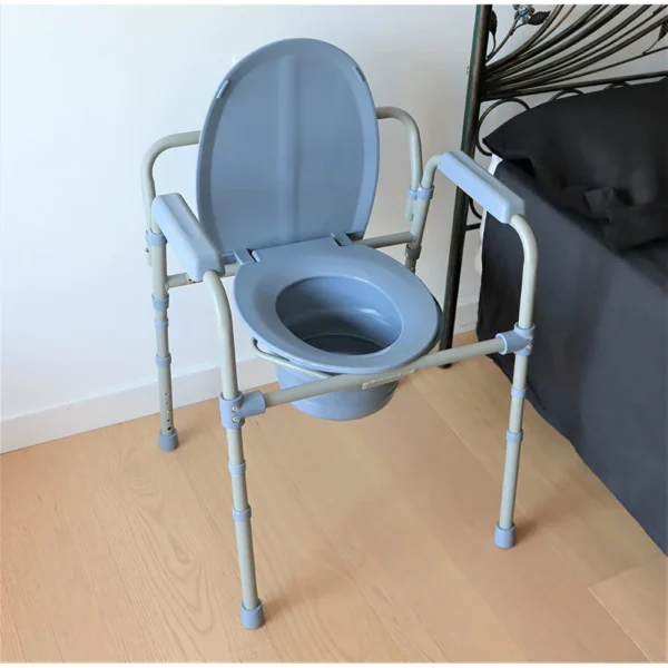 Silla Orinal con Asiento Ajustable (3 en 1), Silla Elevador WC, Silla Ducha para Ancianos Gris - Imagen 2