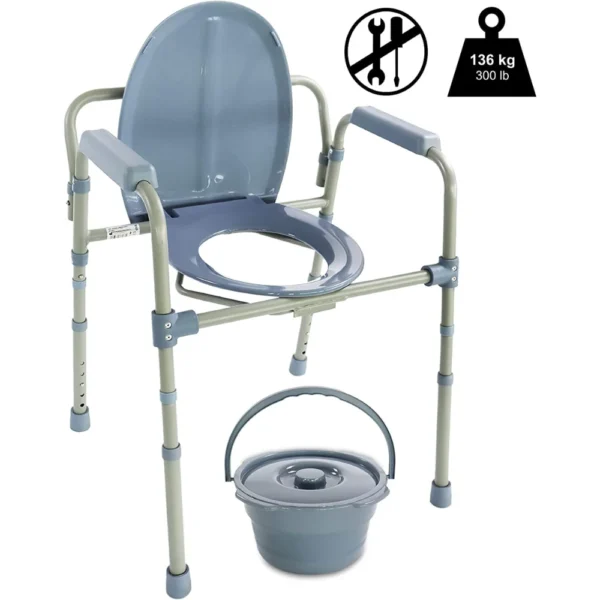 Silla Orinal con Asiento Ajustable (3 en 1), Silla Elevador WC, Silla Ducha para Ancianos Gris - Imagen 7