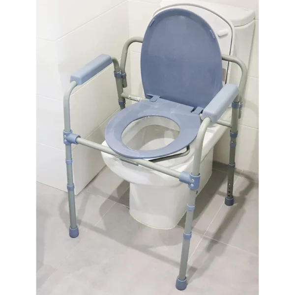 Silla Orinal con Asiento Ajustable (3 en 1), Silla Elevador WC, Silla Ducha para Ancianos Gris - Imagen 4