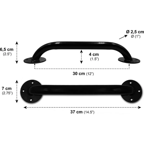 Asidero Baño 30 cm (x2 uds), Asa de Seguridad para Baño, Barra Baño Minusválido Negras - Imagen 3