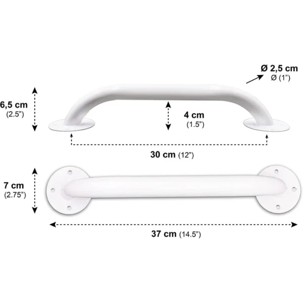 Asidero Baño 30 cm (x2 uds), Asa de Seguridad para Baño, Barra Baño Minusválido Blancas - Imagen 5