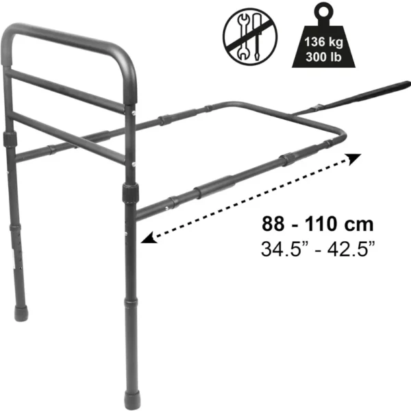 Barandilla Cama Adulto con Patas (Altura Somier de 26 a 41 cm), Barrera Cama Adultos Acolchada, Barandilla Protectora Cama Negra - Imagen 5